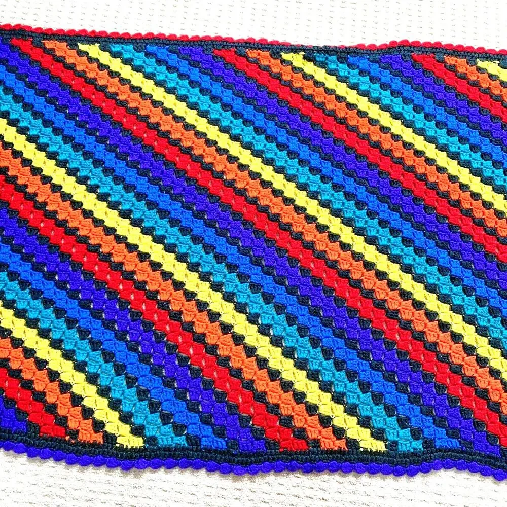 Handmade crochet afghan throw blanket black & bright colors acrylic mod retro